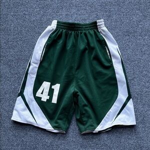 Men's Green Athletic Basketball Shorts with White Panels